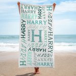 Personalized Colorful Name Word Cloud Quick Dry Microfiber Beach Towel with Initial Vacation Beach Travel Accessories Birthday Gift for Family Friends