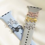 Personalisierte Hund Katze Silhouette Watch Band Charm mit Namen Band dekoratives Zubehör Haustier Party Geburtstag Geschenk für Tierliebhaber Besitzer