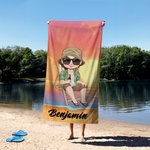 Personalizzato Retro Sunset Cartoon Character Quick Dry Oversized Beach Towel con nome Summer Travel Essentials Birthday Gift for Family Friends