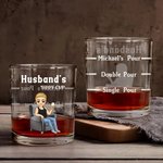Personalized Cartoon Character Design 10 oz Whiskey Glass with Name Father's Day Birthday Gift for Dad Grandpa Liquor Lovers