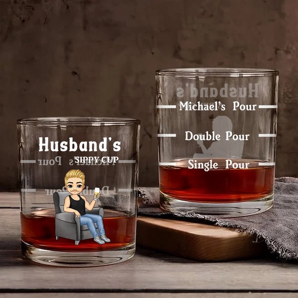 Personalized Cartoon Character Design 10 oz Whiskey Glass with Name Father's Day Birthday Gift for Dad Grandpa Liquor Lovers