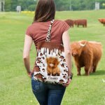Personalised Highland Cow Large Tote Bag with Name and Long Handle Travel Graduation Birthday Gift for Highland Cow Lovers