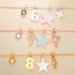 Personalized Star Heart Seahorse Ballerina Pendant Bead Chain Necklace with Birthstone Number and Engraved Name Birthday Gift for Kids Girls