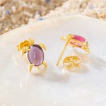Personalized Dainty Cute Turtle Opal Birthstone Stud Earrings Birthday Anniversary Gift for Women Girls