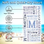 Personalized Colorful Name Word Cloud Quick Dry Microfiber Beach Towel with Initial Vacation Beach Travel Accessories Birthday Gift for Family Friends