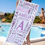 Personalized Colorful Name Word Cloud Quick Dry Microfiber Beach Towel with Initial Vacation Beach Travel Accessories Birthday Gift for Family Friends