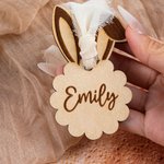 Personalized Wooden Easter Basket Bunny Ears Cloud Shape Tag with Name and Ribbon Eggs Hunting Party Favor Easter Gift for Kids
