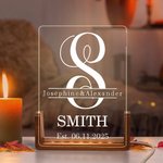 Henkilökohtainen Alkuperäinen akryyli LED-yövalo puupohjalla ja nimellä Lahja Home Decor Hääpäivä Newlywed Pariskunta