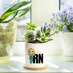 Personalized Cartoon Medical Character Ceramic Plant Pot with Name and Bamboo Base Birthday Appreciation Gift for Nurse Doctor Medical Staff
