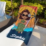 Personalizzato Retro Sunset Cartoon Character Quick Dry Oversized Beach Towel con nome Summer Travel Essentials Birthday Gift for Family Friends