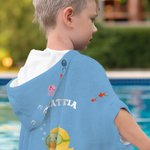 Asciugamano da spiaggia con cappuccio personalizzato con nome e animali tema subacqueo morbido asciugatura rapida regalo di compleanno per bambini