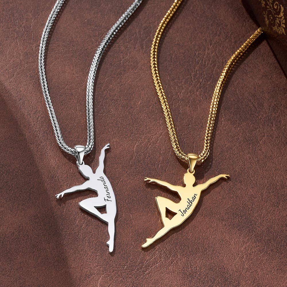 Collier élégant et personnalisé de silhouette de danseur de ballet avec nom gravé Cadeau d'anniversaire pour les danseurs de ballet masculins Enseignants