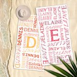 Personalized Colorful Name Word Cloud Quick Dry Microfiber Beach Towel with Initial Vacation Beach Travel Accessories Birthday Gift for Family Friends
