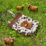 Personalised Highland Cow Large Tote Bag with Name and Long Handle Travel Graduation Birthday Gift for Highland Cow Lovers