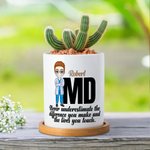 Personalized Cartoon Medical Character Ceramic Plant Pot with Name and Bamboo Base Birthday Appreciation Gift for Nurse Doctor Medical Staff
