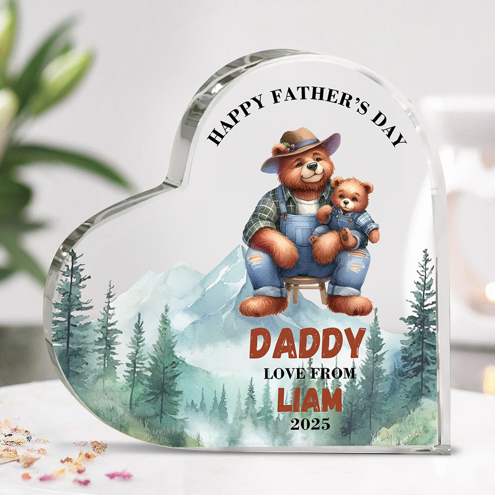 Plaque acrylique personnalisée Happy Father's Day Cartoon Bear avec nom et année Home Decor Father's Day Gift for Family