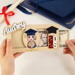Personalized Grad Cap Cartoon Character Wooden Money Holder Cash Envelope with Name and Year Graduation Gift for Class of 2025 Graduates