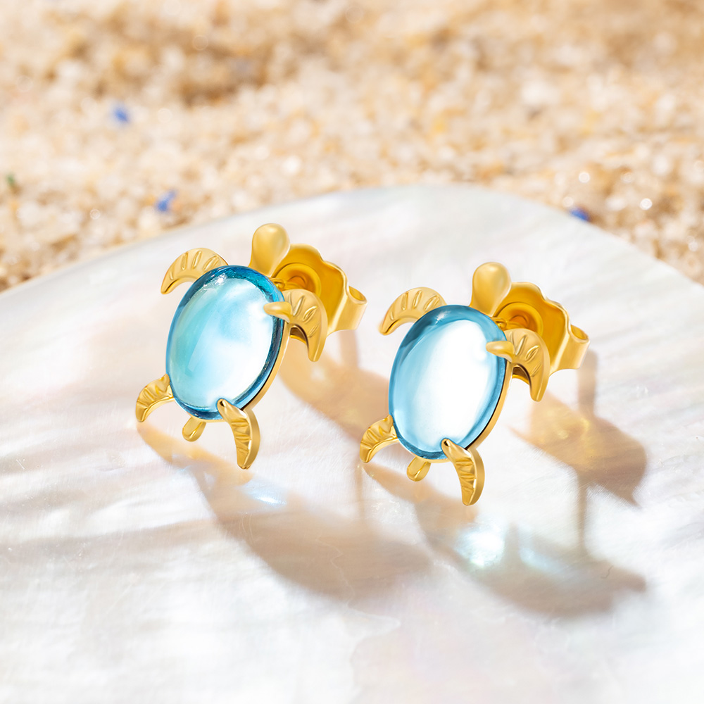 Boucles d’Oreilles Personnalisées avec Pierre de Naissance en Forme de Tortue Fine et Mignonne Cadeau Anniversaire pour Femme Fille