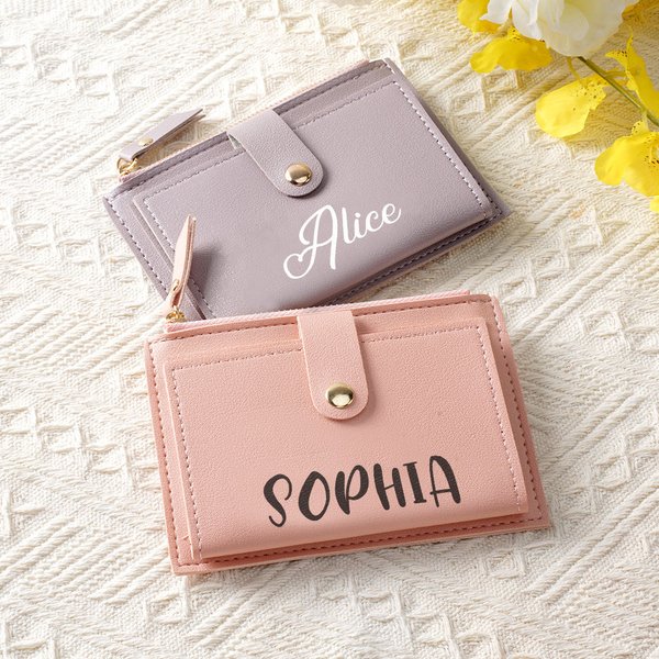 Personligt Enkelt namn PU läderplånbok med kortplatser Födelsedag Bruddusch Jubileum Present till kvinnor Brudtärnor