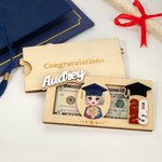 Personalized Grad Cap Cartoon Character Wooden Money Holder Cash Envelope with Name and Year Graduation Gift for Class of 2025 Graduates