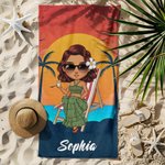 Personalizzato Retro Sunset Cartoon Character Quick Dry Oversized Beach Towel con nome Summer Travel Essentials Birthday Gift for Family Friends