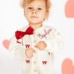 Personalized Coquette Bow 100% Cotton Long Sleeve Knitted Cardigan Sweater with Embroidered Name Baby Shower Birthday Gift for Baby Girls