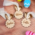 Personalized Wooden Easter Basket Bunny Ears Cloud Shape Tag with Name and Ribbon Eggs Hunting Party Favor Easter Gift for Kids