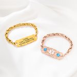 Personalized Opal Star of Life Medical Alert ID Bracelet with Engraved Text Emergency Jewelry Care Gift for Allergy Diabetic Women