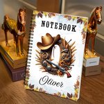 Personalised Maple Leaf Horse Theme Initial A5 Spiral Journal Notebook with Name and 120 Lined Pages Birthday Gift for Horse Lovers Friends