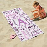 Personalized Colorful Name Word Cloud Quick Dry Microfiber Beach Towel with Initial Vacation Beach Travel Accessories Birthday Gift for Family Friends