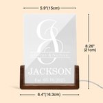 Henkilökohtainen Alkuperäinen akryyli LED-yövalo puupohjalla ja nimellä Lahja Home Decor Hääpäivä Newlywed Pariskunta