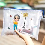 Personalized Cute Cartoon Girl Birth Flower Waterproof Beach Bag with Name Birthday Wedding Beach Party Gift for Her