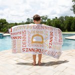 Personalized Colorful Name Word Cloud Quick Dry Microfiber Beach Towel with Initial Vacation Beach Travel Accessories Birthday Gift for Family Friends