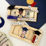 Personalized Grad Cap Cartoon Character Wooden Money Holder Cash Envelope with Name and Year Graduation Gift for Class of 2025 Graduates