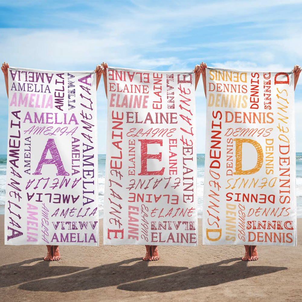 Serviette de Plage en Microfibre Personnalisée avec Nom et Initiale Cadeau Anniversaire Vacances Accessoire Plage pour Famille Amis
