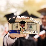 Personalized Grad Cap Cartoon Character Wooden Money Holder Cash Envelope with Name and Year Graduation Gift for Class of 2025 Graduates