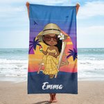 Personalizzato Retro Sunset Cartoon Character Quick Dry Oversized Beach Towel con nome Summer Travel Essentials Birthday Gift for Family Friends