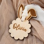Personalized Wooden Easter Basket Bunny Ears Cloud Shape Tag with Name and Ribbon Eggs Hunting Party Favor Easter Gift for Kids