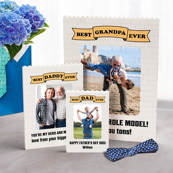 Personalized Best Dad Papa Grandpa Ever ABS Building Brick Puzzles with Photo and 1-2 Texts Father's Day Birthday Anniversary Gift for Dad Grandpa
