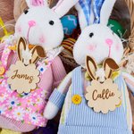 Personalized Wooden Easter Basket Bunny Ears Cloud Shape Tag with Name and Ribbon Eggs Hunting Party Favor Easter Gift for Kids