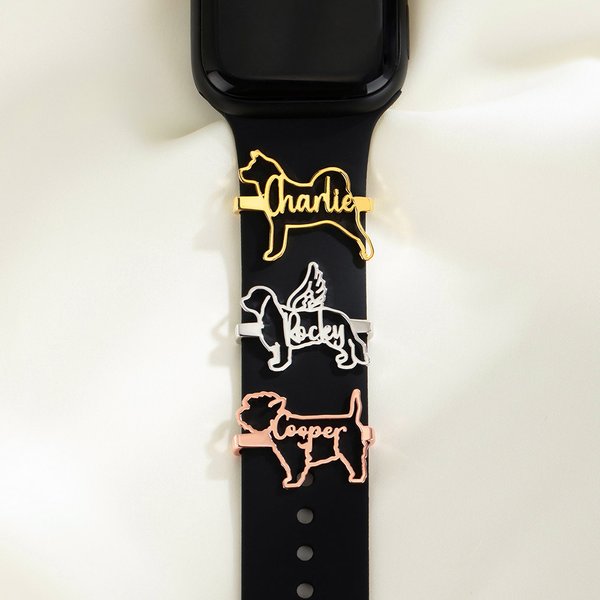 Personalisierte Hund Katze Silhouette Watch Band Charm mit Namen Band dekoratives Zubehör Haustier Party Geburtstag Geschenk für Tierliebhaber Besitzer