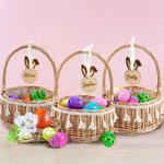 Personalized Wooden Easter Basket Bunny Ears Cloud Shape Tag with Name and Ribbon Eggs Hunting Party Favor Easter Gift for Kids