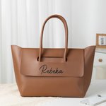 Personalised Minimalist Large Capacity PU Leather Tote Bag with Name Daily Commuter Outing Accessory Birthday Gift for Women
