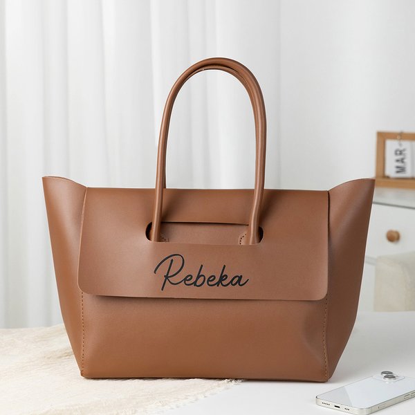 Personalised Minimalist Large Capacity PU Leather Tote Bag with Name Daily Commuter Outing Accessory Birthday Gift for Women