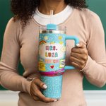 Personalized Cartoon Rainbow Sun Pencil Element 40 oz Insulated Tumbler with Title and Name Birthday Teacher's Day Appreciation Gift for Teacher