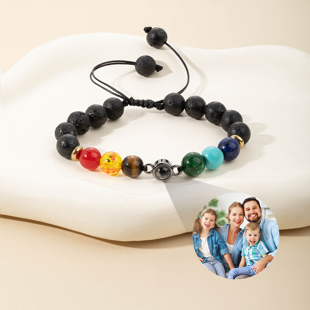 Bracelet perlé ajustable personnalisé avec projection de photo - Bijoux délicats - Cadeau d'anniversaire pour la famille et les amis