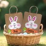 Personalized Cute Hand-drawn Style Bunny Carrot Kraft Paper Bags with Name Set of 3 Party Favor Happy Easter Gift for Kids