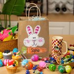 Personalized Cute Hand-drawn Style Bunny Carrot Kraft Paper Bags with Name Set of 3 Party Favor Happy Easter Gift for Kids