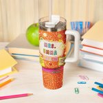 Personalized Cartoon Rainbow Sun Pencil Element 40 oz Insulated Tumbler with Title and Name Birthday Teacher's Day Appreciation Gift for Teacher