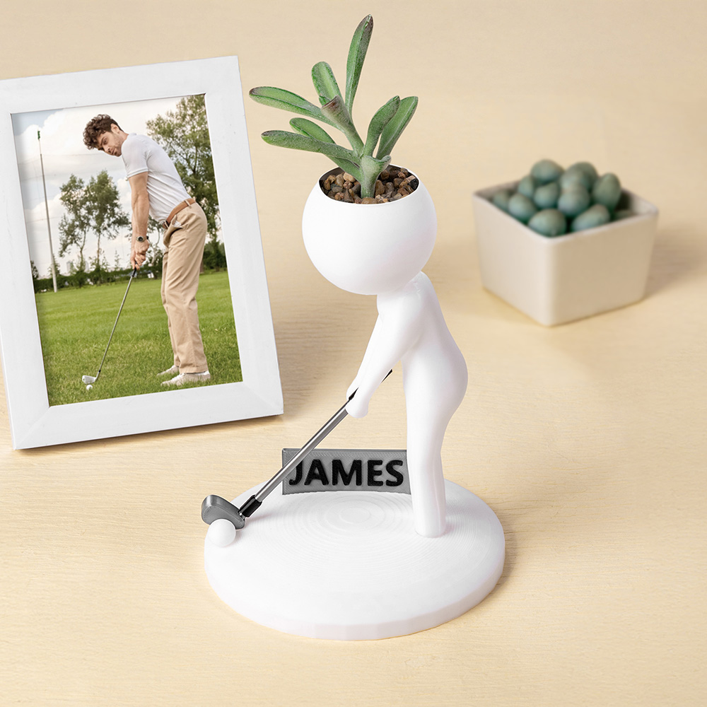 Plante Succulente de Golf Anthropomorphe 3D Personnalisée avec Nom Décoration Maison Cadeau d'Anniversaire pour les Joueurs Amoureux du Golf